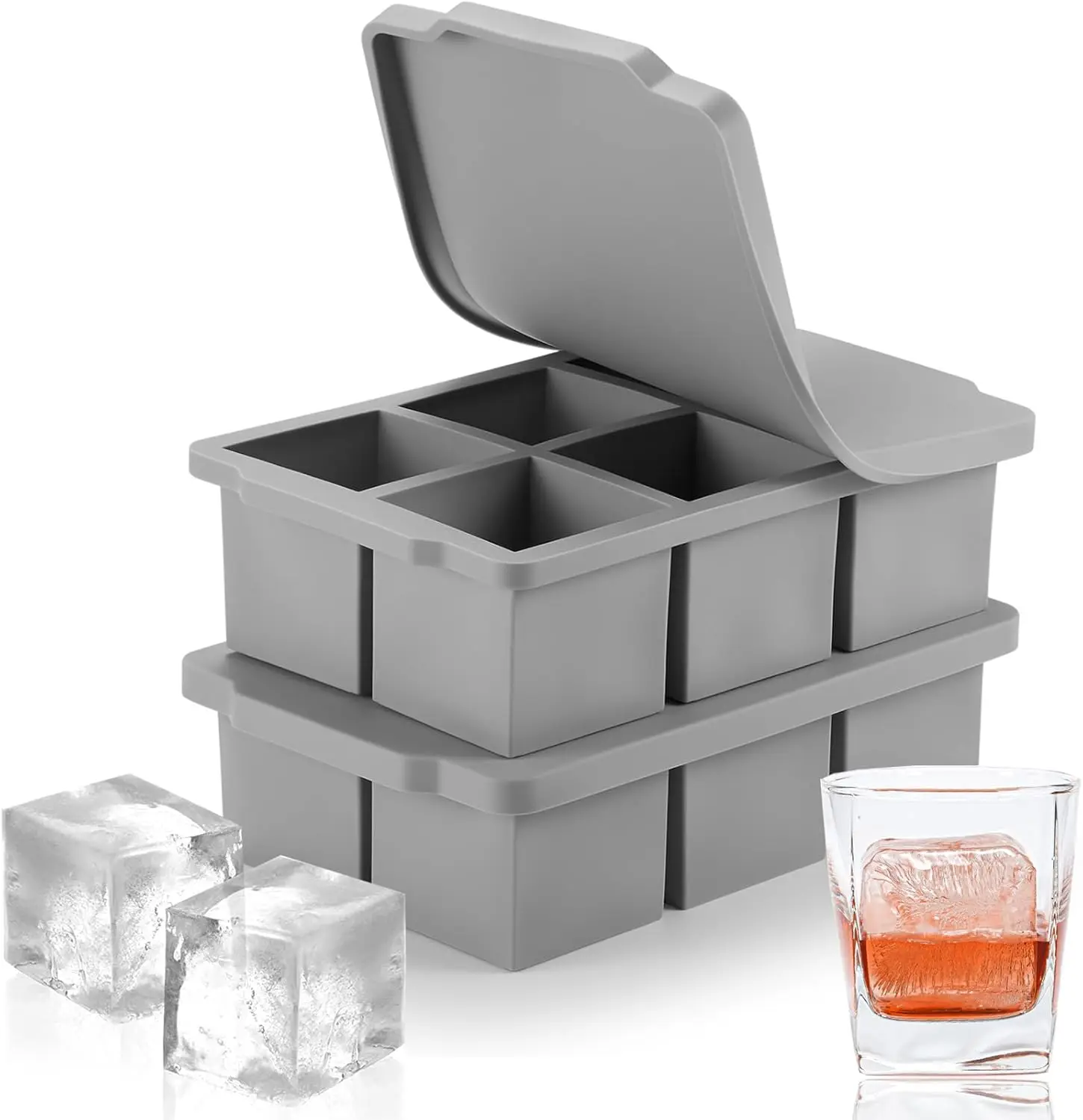 Large Ice Cube Tray with Lid, 2 Pack, Stackable Silicone Square Mold for Whiskey Cocktails, BPA Free
Large Ice Cube Tray with Lid, 2 Pack, Stackable Silicone Square Mold for Whiskey Cocktails, BPA Free