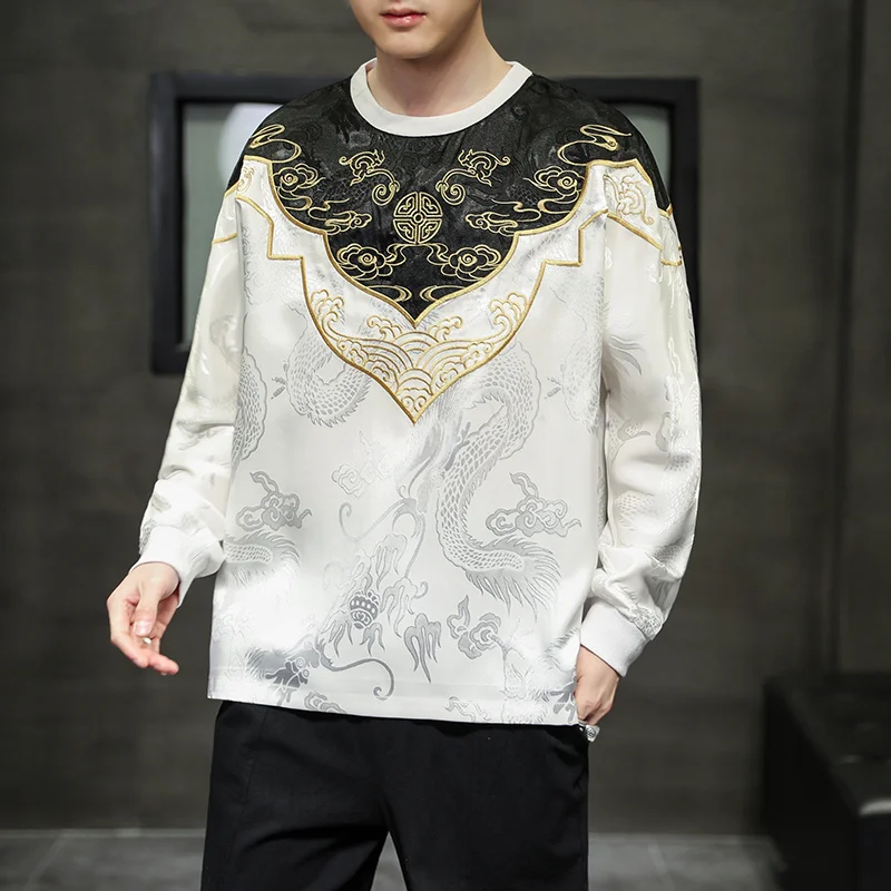 Chinese Style High Quality Embroidery Patchwork Round Neck Long Sleeve T Shirt Harajuku Tops Men Clothing Fashion Pullover
Chinese Style High Quality Embroidery Patchwork Round Neck Long Sleeve T Shirt Harajuku Tops Men Clothing Fashion Pullover