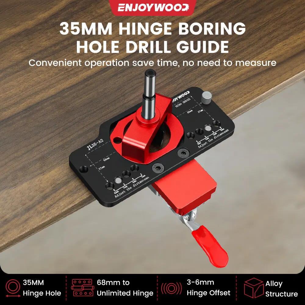 ENJOYWOOD Aluminum Alloy 35MM Hinge Boring Hole Drill Guide Hinge Jig with Clamp For Woodworking Cabinet Door Installation
ENJOYWOOD Aluminum Alloy 35MM Hinge Boring Hole Drill Guide Hinge Jig with Clamp For Woodworking Cabinet Door Installation