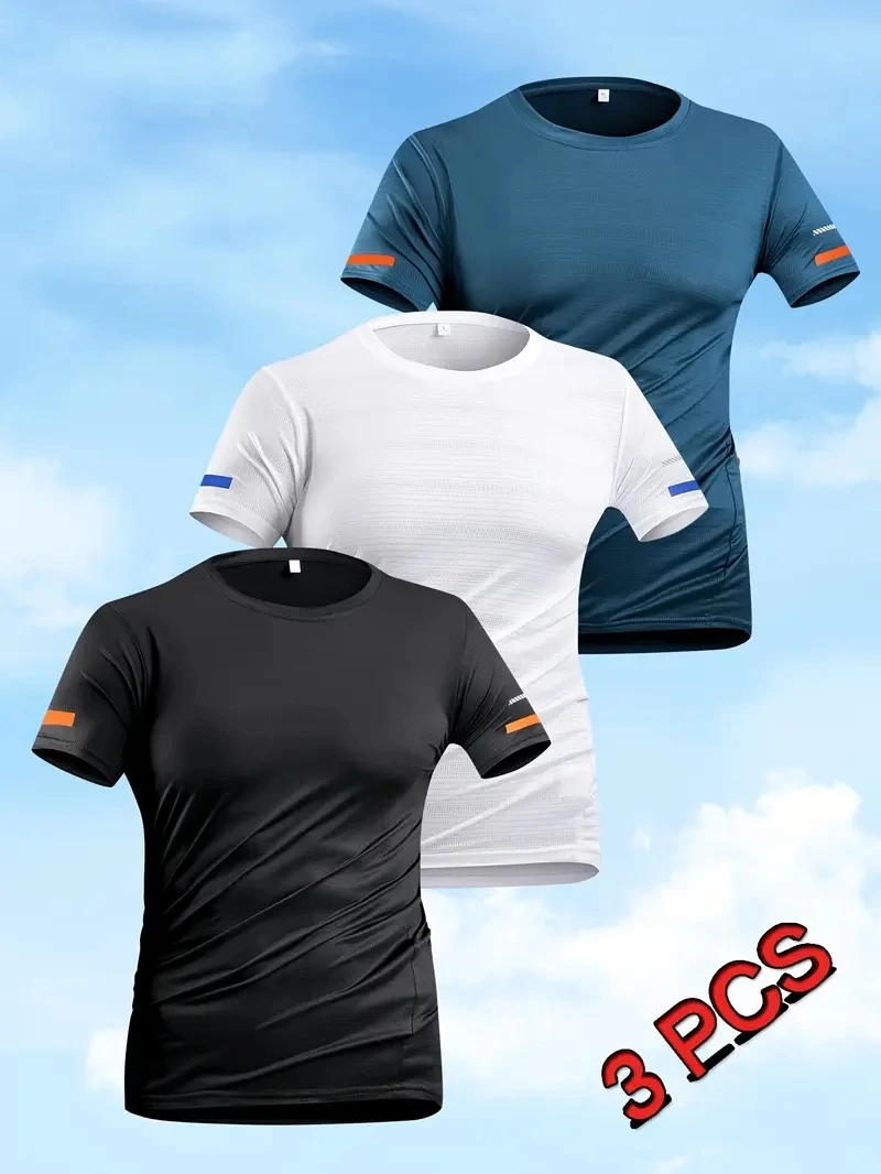Simple Solid Color Print Men's T shirt Fashion Quick Dry Short Sleeve Loose Top Summer Breathable Sportswear Three Piece Set Tee
Simple Solid Color Print Men's T shirt Fashion Quick Dry Short Sleeve Loose Top Summer Breathable Sportswear Three Piece Set Tee