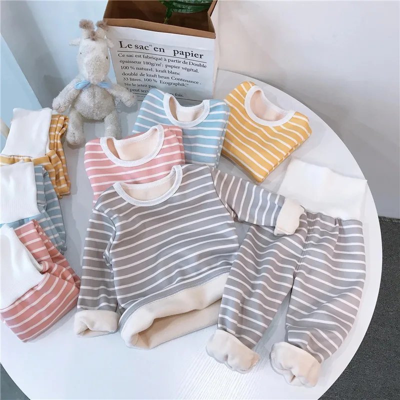 Special Price Children's Fleece-Lined Thermal Underwear Set Baby Autumn Winter Striped Homewear Kids Thermal Tops and Bottoms
Special Price Children's Fleece-Lined Thermal Underwear Set Baby Autumn Winter Striped Homewear Kids Thermal Tops and Bottoms