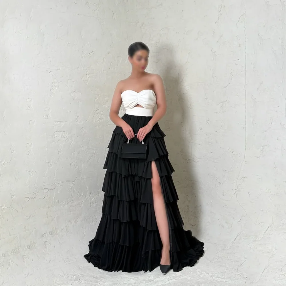 Sexy Prom Dress for Women Strapless Contrast Color A Line Tiered Pleat Thigh Slit Party Gonws Long Evening Dress Customized
Sexy Prom Dress for Women Strapless Contrast Color A Line Tiered Pleat Thigh Slit Party Gonws Long Evening Dress Customized