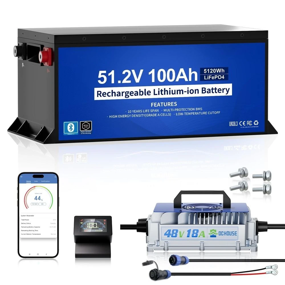 Metal Case 48V 100Ah Pro Lithium Golf Cart Battery, 200A BMS Lifepo4 Battery with 48V 18A Charger, Bluetooth Mobile APP LCD Mon
Metal Case 48V 100Ah Pro Lithium Golf Cart Battery, 200A BMS Lifepo4 Battery with 48V 18A Charger, Bluetooth Mobile APP LCD Mon