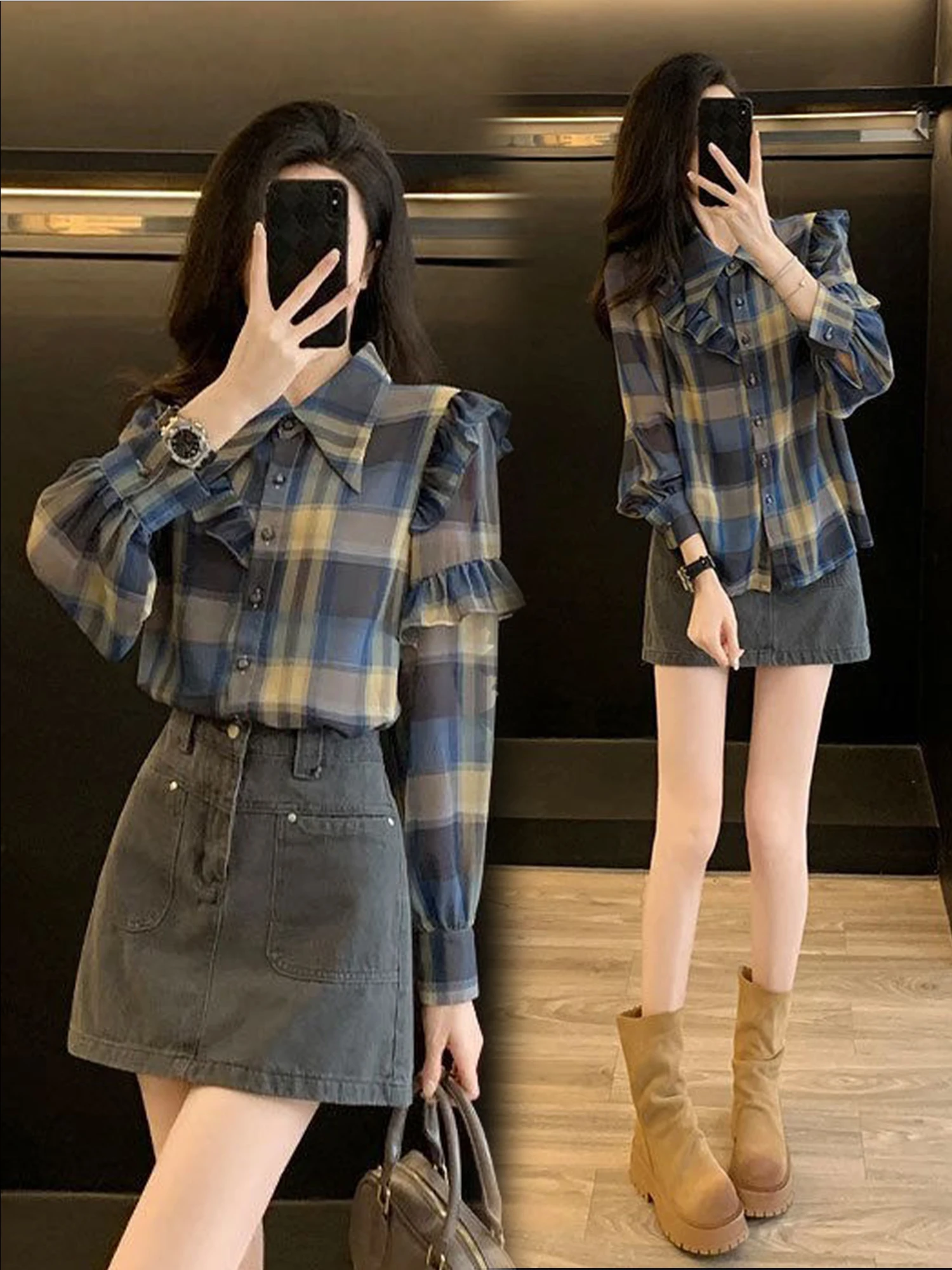Anti-Aging Loose Fit Shirt And Skirt Set High Waist Wrap Body Plaid Pattern Versatile Korean Style Spring Autumn Fashion Wome...
Anti-Aging Loose Fit Shirt And Skirt Set High Waist Wrap Body Plaid Pattern Versatile Korean Style Spring Autumn Fashion Wome...
