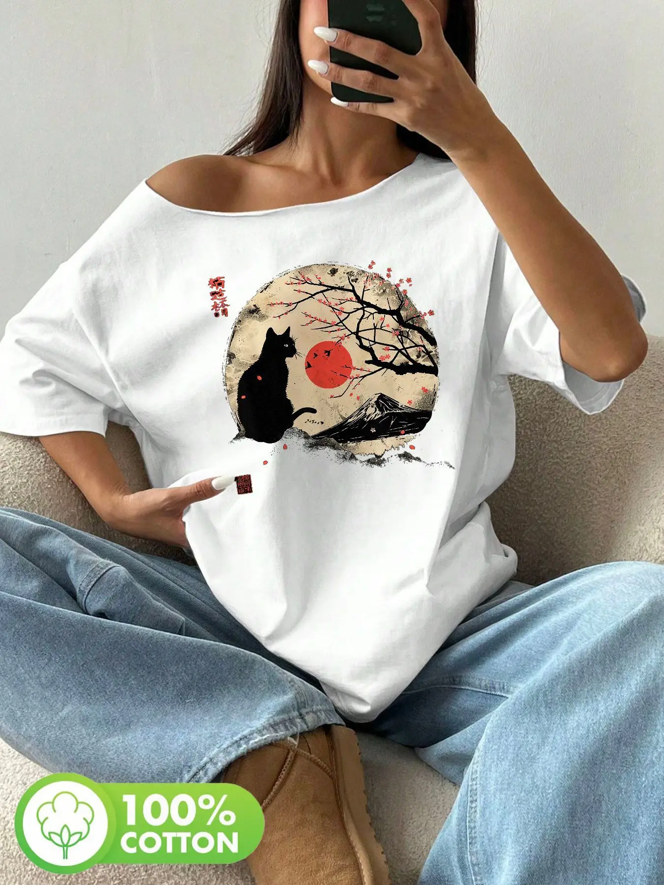 Plus Size 100% Cotton Shoulder Loose Print T-Shirt Oversized Y2K Style Graphic Tees Women Tops Summer Off The Shoulder Top Bl
Plus Size 100% Cotton Shoulder Loose Print T-Shirt Oversized Y2K Style Graphic Tees Women Tops Summer Off The Shoulder Top Bl
