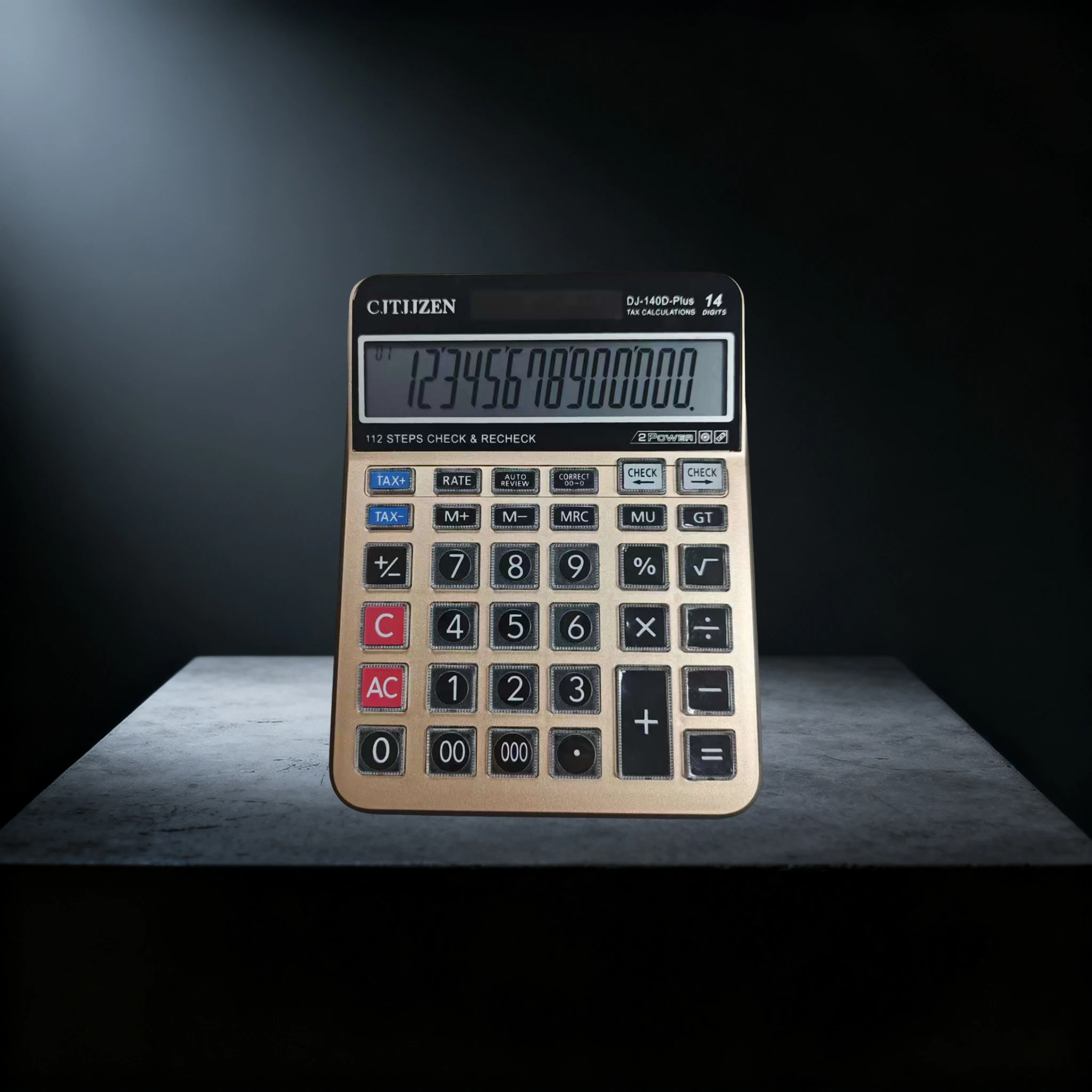 14-значный дисплей проверки цифров, двойной источник питания от солнечной батареи и батареи, золотая отделка с прозрачными кнопками для гладкого внешнего вида
14-значный дисплей проверки цифров, двойной источник питания от солнечной батареи и батареи, золотая отделка с прозрачными кнопками для гладкого внешнего вида