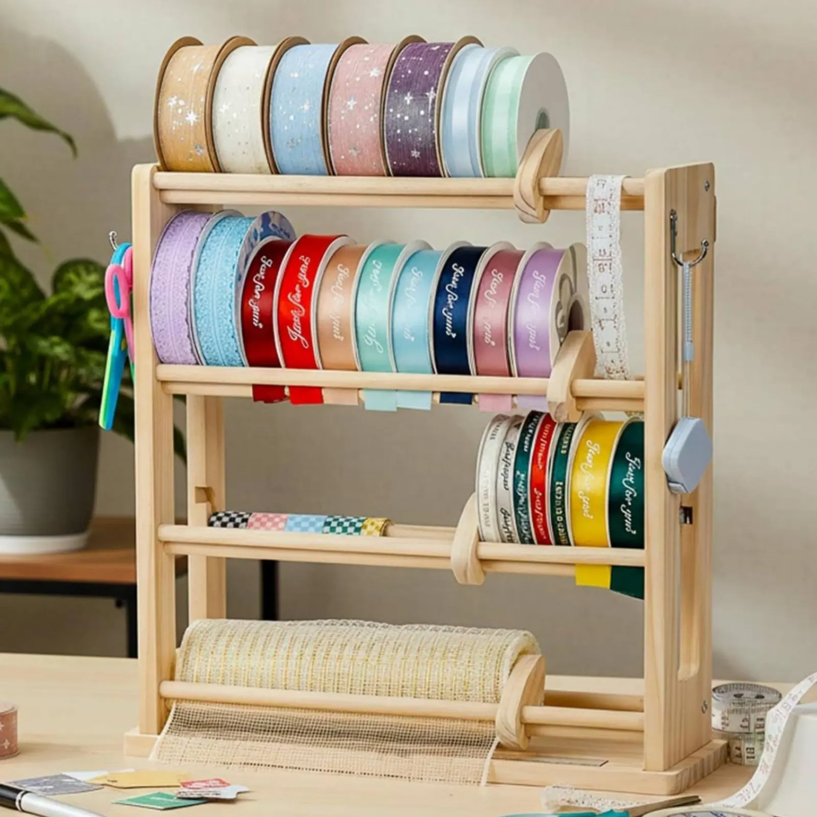 Wooden Ribbon Organizer Rotating Multi Tier Ribbon Stand Tape Spool Dispenser Large Capacity Craft Storage Easy Assembly
Wooden Ribbon Organizer Rotating Multi Tier Ribbon Stand Tape Spool Dispenser Large Capacity Craft Storage Easy Assembly