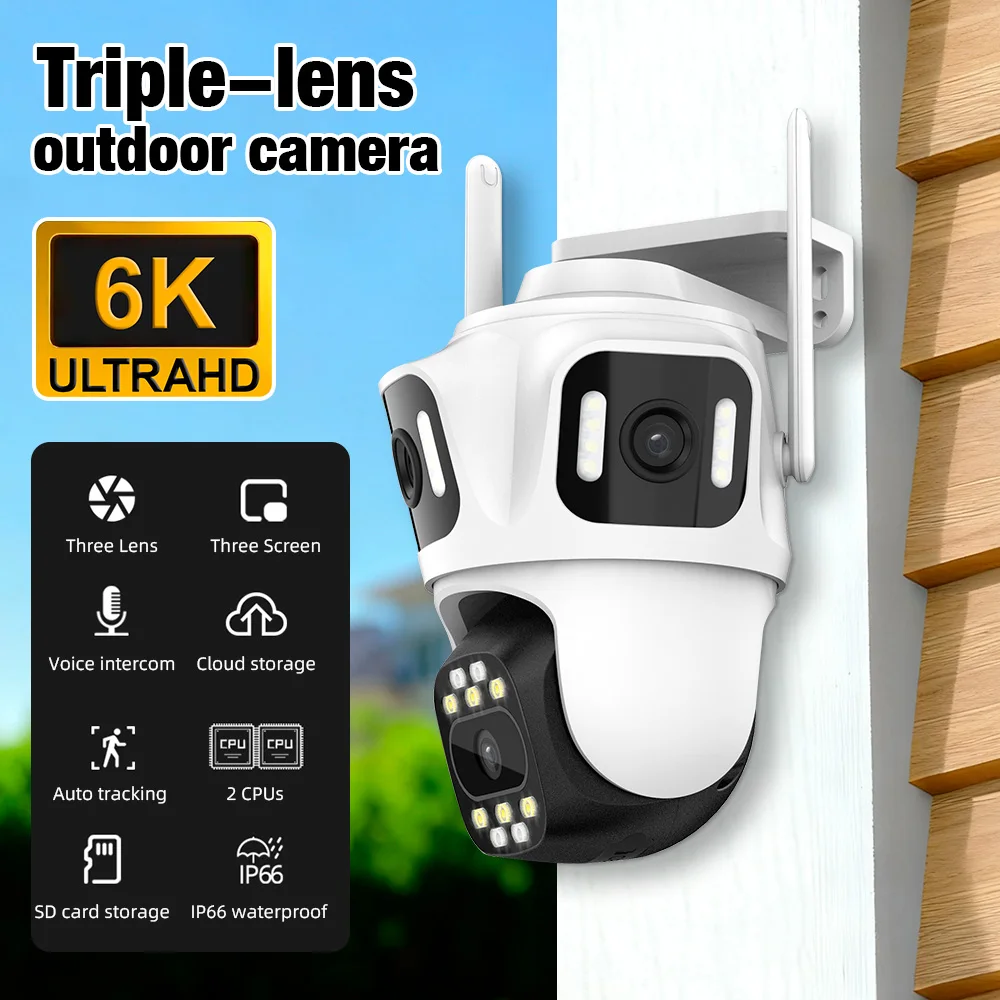 KERUI WIFI IP Camera Three Lens Triple Screen 10x Zoom PTZ Auto Tracking Security Protection Outdoor CCTV Video Surveillance