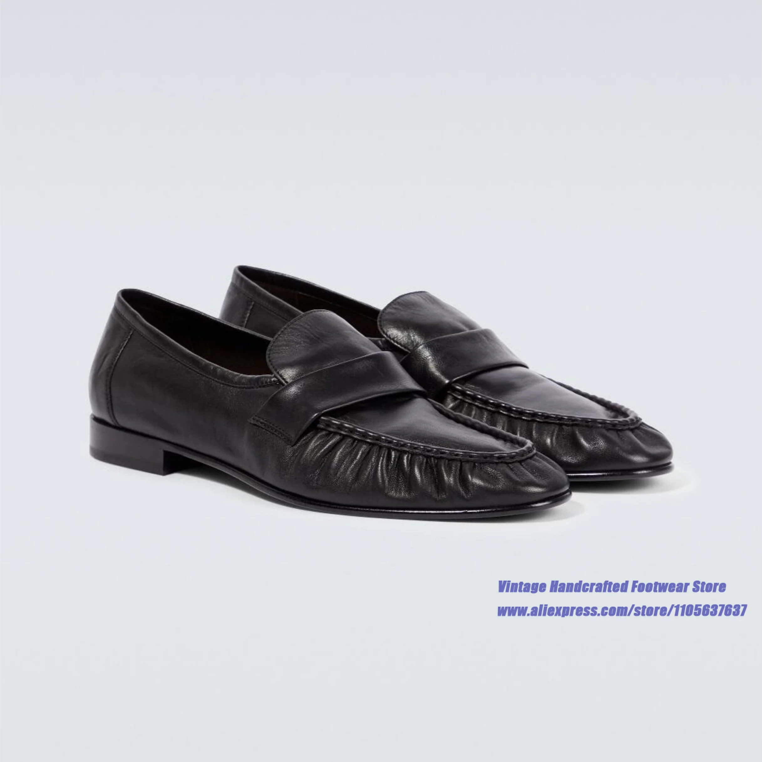 Wrinkled Soft Leather Slip-On Casual Loafer Men's Black Ruched Flat Loafers Round Toe Low Flat Heel Office Daily Men's Shoes
Wrinkled Soft Leather Slip-On Casual Loafer Men's Black Ruched Flat Loafers Round Toe Low Flat Heel Office Daily Men's Shoes