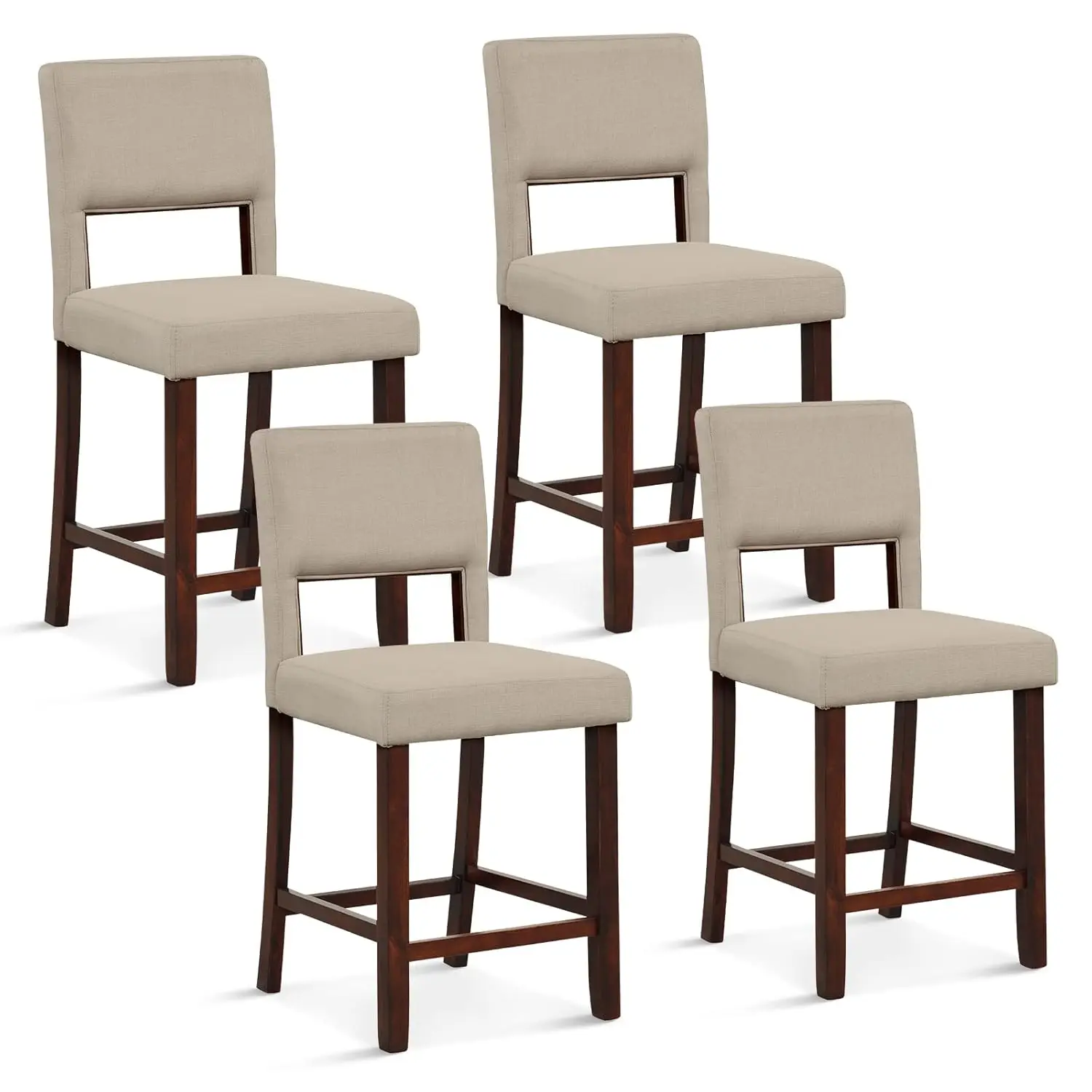 24.5in Counter Height Bar Stools Set 4 Linen Upholstered Hollow Back Rubber Wood Legs Kitchen Island Dining, Customized
24.5in Counter Height Bar Stools Set 4 Linen Upholstered Hollow Back Rubber Wood Legs Kitchen Island Dining, Customized