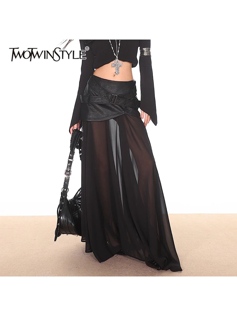 TWOTWINSTYLE Solid Loose Sheer Fashion Long Skirts for Women High Waist Patchwork Folds Temperament Skirt Female Clothing New
TWOTWINSTYLE Solid Loose Sheer Fashion Long Skirts for Women High Waist Patchwork Folds Temperament Skirt Female Clothing New