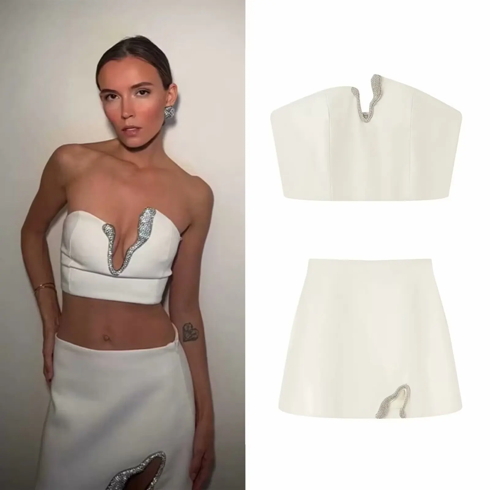 Summer Women's Fashion Diamond Opening Hign-end Design Tube Top Vest Slim High Waist+ A-Line Mini Skirt Chic Lady Set 2026
Summer Women's Fashion Diamond Opening Hign-end Design Tube Top Vest Slim High Waist+ A-Line Mini Skirt Chic Lady Set 2026