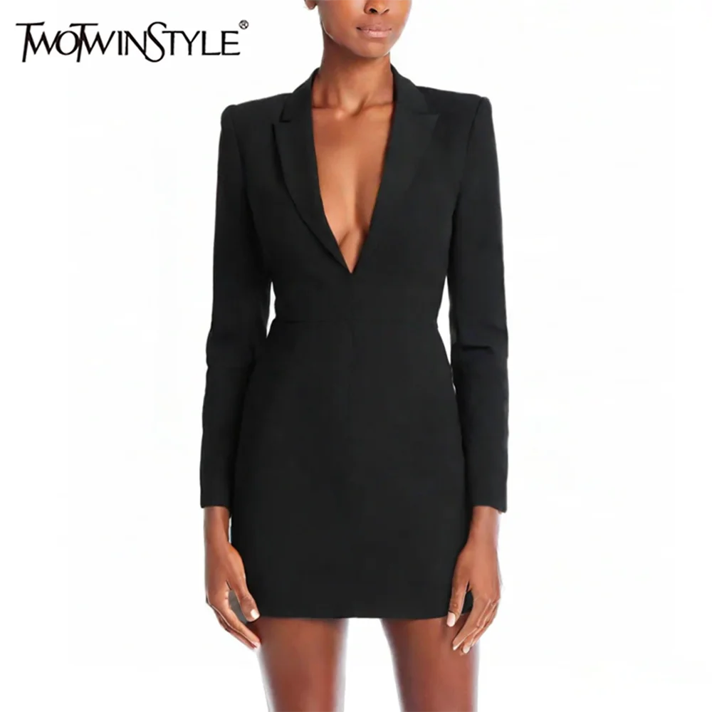 TWOTWINSTYLE Solid Slimming Minimalsit Mini Dresses for Women Lapel Long Sleeves Tunic Temperament Dress Female Fashion Clothing
TWOTWINSTYLE Solid Slimming Minimalsit Mini Dresses for Women Lapel Long Sleeves Tunic Temperament Dress Female Fashion Clothing