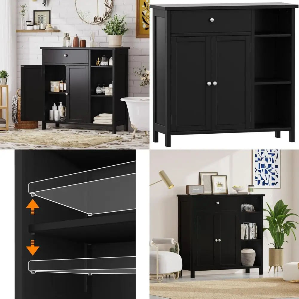 Black Storage Cabinet with Doors and Adjustable Shelves for Bathroom, Kitchen, and Living Spaces
Black Storage Cabinet with Doors and Adjustable Shelves for Bathroom, Kitchen, and Living Spaces