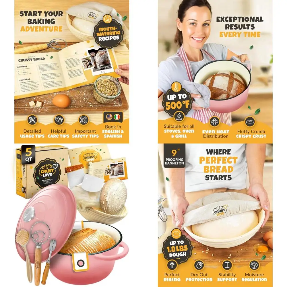 5-Quart Enamel Cast Iron Bread Oven with Lid, Baking Pan, Scoring Lame, and Banneton Basket for Sourdough Bread
5-Quart Enamel Cast Iron Bread Oven with Lid, Baking Pan, Scoring Lame, and Banneton Basket for Sourdough Bread