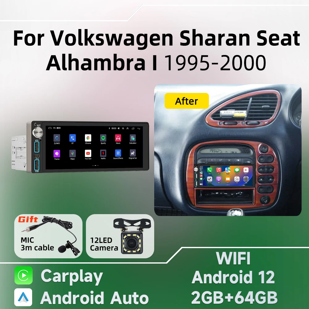 Carplay 1 Din Radio Android Car Multimedia for VW Volkswagen Sharan Seat Alhambra 1 I 1995-2000 6.86" Screen Head Unit Autoradio
Carplay 1 Din Radio Android Car Multimedia for VW Volkswagen Sharan Seat Alhambra 1 I 1995-2000 6.86" Screen Head Unit Autoradio