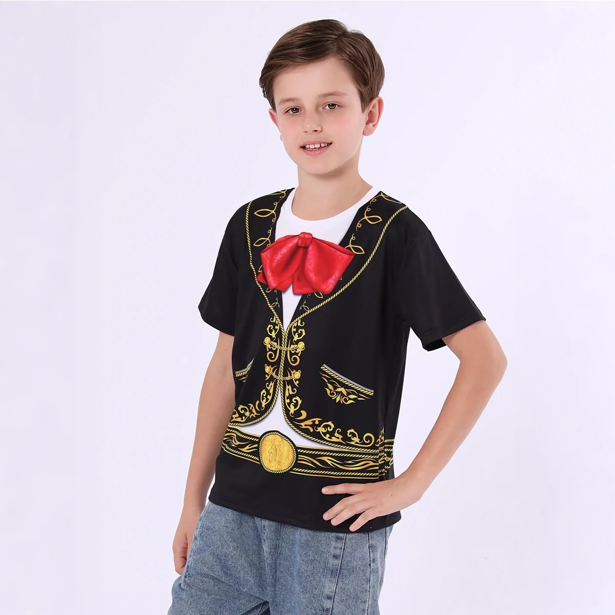 Костюм Мариичи для мальчиков, детская рубашка на Хэллоуин, футболка с 3D принтом и короткими рукавами, графическая футболка для мексиканских танцев, карнавальная праздничная одежда для косплея
Костюм Мариичи для мальчиков, детская рубашка на Хэллоуин, футболка с 3D принтом и короткими рукавами, графическая футболка для мексиканских танцев, карнавальная праздничная одежда для косплея