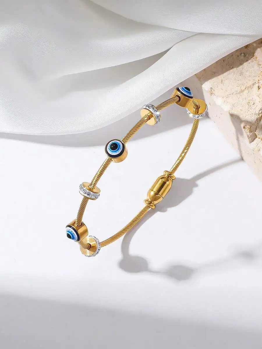 Stainless Steel Braided Bracelet With Evil Eye And Rhinestone Decor For Women
Stainless Steel Braided Bracelet With Evil Eye And Rhinestone Decor For Women