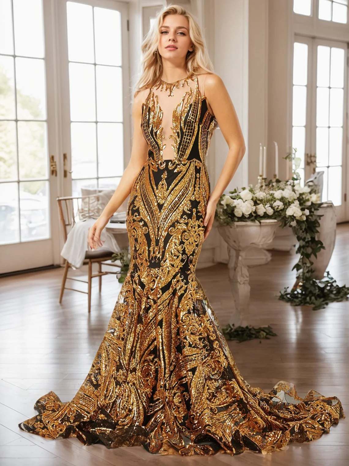 Elegant Mermaid Formal Evening Gown Sequined Sleeveless Illusion Neck Court Train Prom Wedding Guest Gown 2025 Free Customized
Elegant Mermaid Formal Evening Gown Sequined Sleeveless Illusion Neck Court Train Prom Wedding Guest Gown 2025 Free Customized