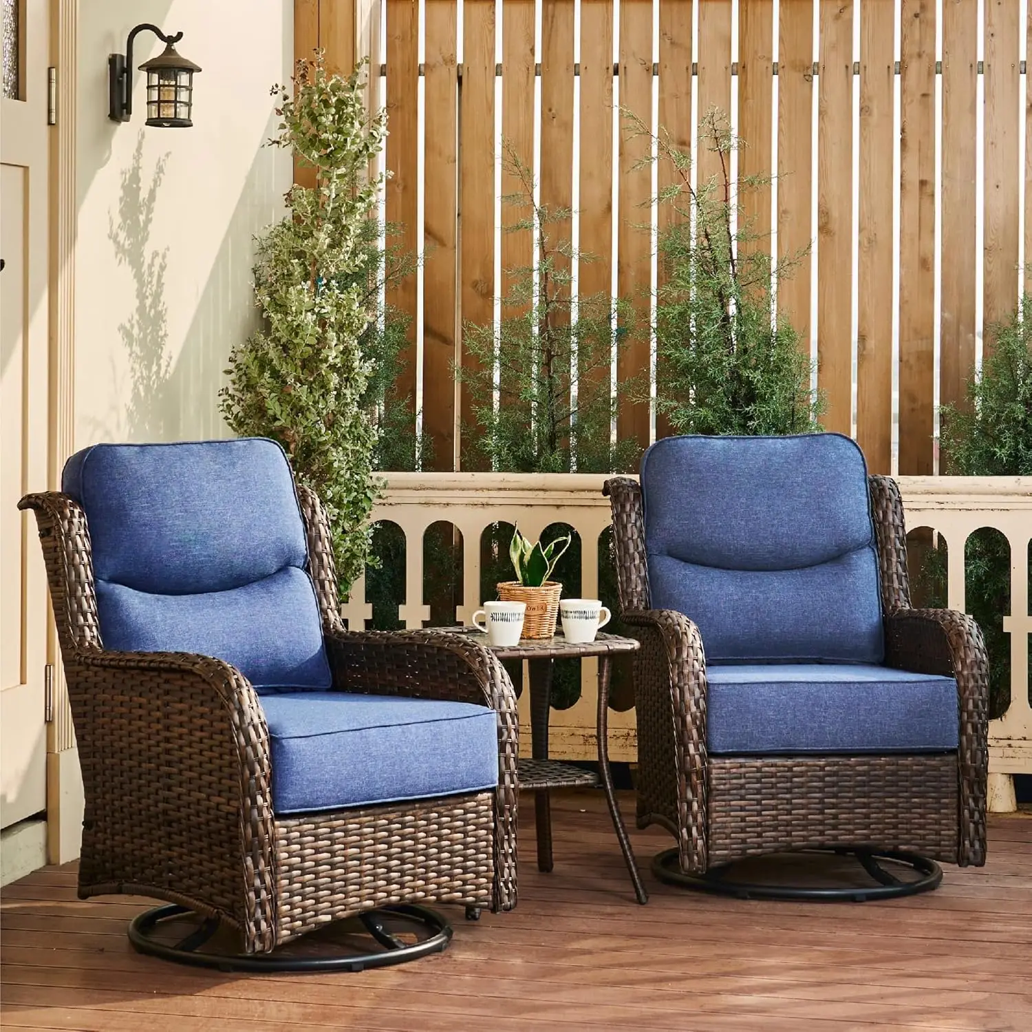 Back Outdoor Swivel Rocker Patio Chairs Set of 2, with 6-Inch Thick Cushions and Side Table, Ideal for Porch, Poolside, Deck,and 
Back Outdoor Swivel Rocker Patio Chairs Set of 2, with 6-Inch Thick Cushions and Side Table, Ideal for Porch, Poolside, Deck,and