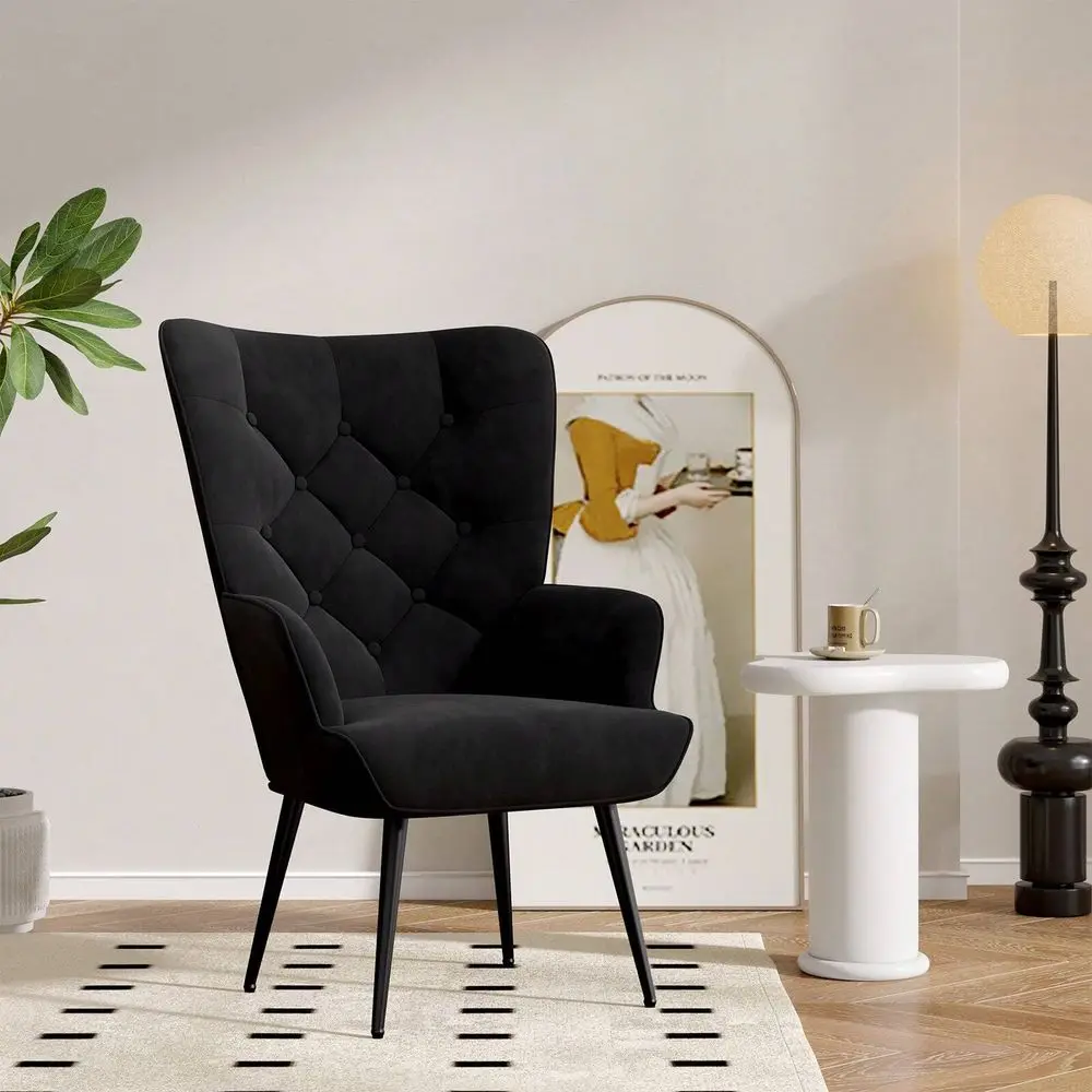Century Modern Accent Chair, Velvet Upholstered Armchair With Metal Legs, Tufted Button Wingback Side Chair, High Back Reading C
Century Modern Accent Chair, Velvet Upholstered Armchair With Metal Legs, Tufted Button Wingback Side Chair, High Back Reading C