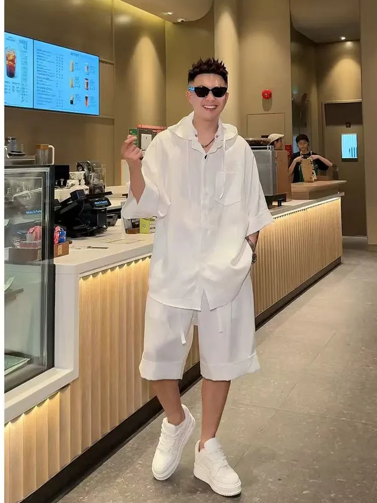 Summer Men's Casual Hat-Off Shirt And Shorts Set Detachable Hooded Mid-Sleeve Fashionable Breathable Lightweight Polyester Blend
Summer Men's Casual Hat-Off Shirt And Shorts Set Detachable Hooded Mid-Sleeve Fashionable Breathable Lightweight Polyester Blend