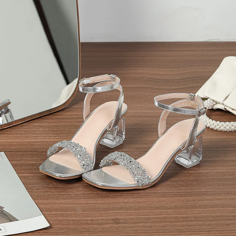 Summer 2026 Women's mid Heel Chunky Heel Sandals Crystal Buckle Square Head Casual Glitter Shoes Rubber Bottom PU Lined
Summer 2026 Women's mid Heel Chunky Heel Sandals Crystal Buckle Square Head Casual Glitter Shoes Rubber Bottom PU Lined