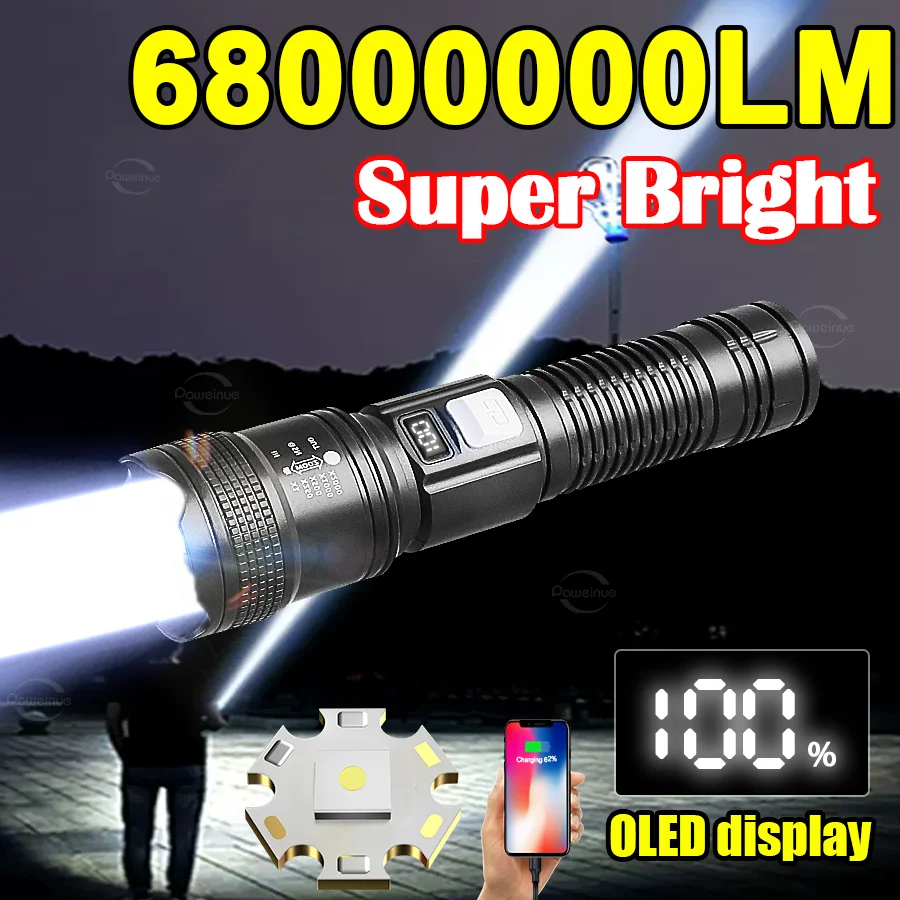 2026 NEW 68000000LM Ultra-High Power Flashlight Strong Light Tactical Torch Rechargeable Portable Lamp Outdoor Camping Lantern
2026 NEW 68000000LM Ultra-High Power Flashlight Strong Light Tactical Torch Rechargeable Portable Lamp Outdoor Camping Lantern