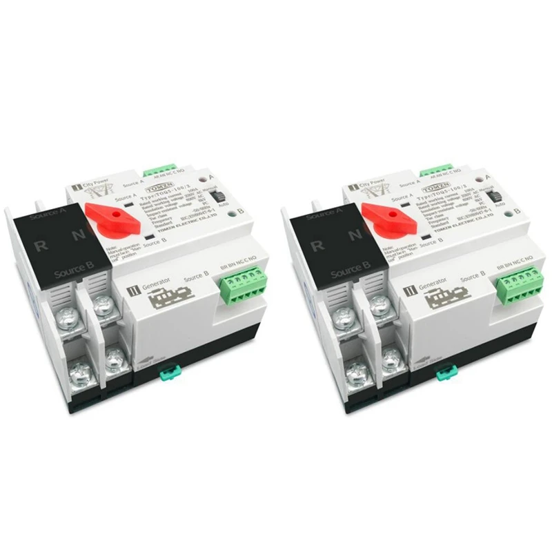 2X TOMZN Din Rail 2P ATS Dual Power Automatic Transfer Switch Electrical Selector Switches Uninterrupted Power 100A
2X TOMZN Din Rail 2P ATS Dual Power Automatic Transfer Switch Electrical Selector Switches Uninterrupted Power 100A