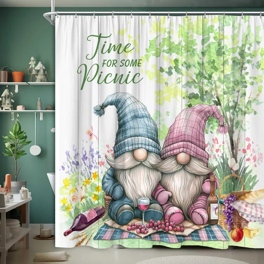 Picnic Shower Curtain Elf Spring Picnic Time Green Watercolor Rustic Farm Cartoon Cute Polyester Fabric Bathroom Decor Curtain 
Picnic Shower Curtain Elf Spring Picnic Time Green Watercolor Rustic Farm Cartoon Cute Polyester Fabric Bathroom Decor Curtain