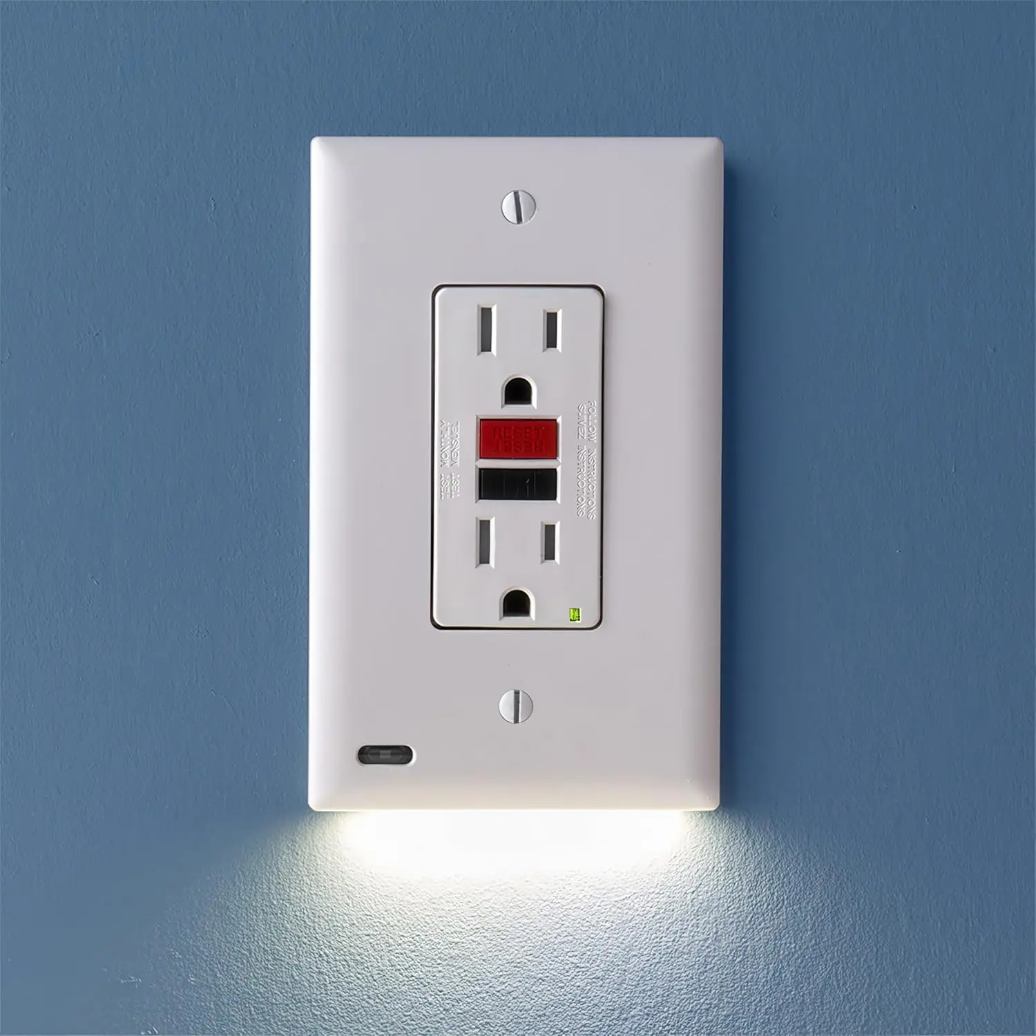 2-Pack GFCI Outlet LED Night Light Wall Plate with Auto Sensor, Easy Snap-On Installation