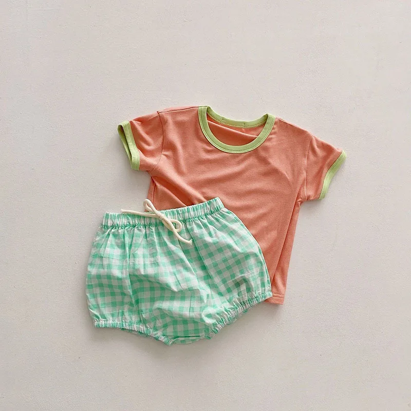 2025 Summer New Baby Short Sleeve Clothes Set Infant Girl Solid T Shirts + Plaid Shorts 2pcs Suit Toddler Boy Pp Pants Outfits
2025 Summer New Baby Short Sleeve Clothes Set Infant Girl Solid T Shirts + Plaid Shorts 2pcs Suit Toddler Boy Pp Pants Outfits