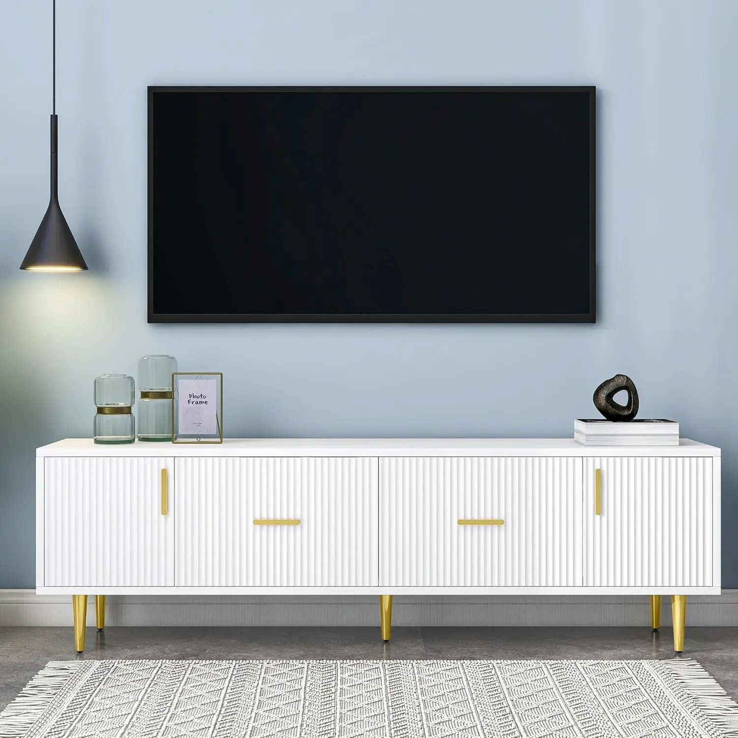 Long TV Stand 2 Cabinets Drawers Fits 75" Entertainment Center Console Champagne Legs Living Room Office, Customized
Long TV Stand 2 Cabinets Drawers Fits 75" Entertainment Center Console Champagne Legs Living Room Office, Customized