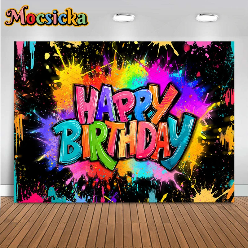Mocsicka Happy Birthday Backdrop Black Paint Splatter Photography Background Colorful Graffiti Party Decors Photo Booth Banner
Mocsicka Happy Birthday Backdrop Black Paint Splatter Photography Background Colorful Graffiti Party Decors Photo Booth Banner