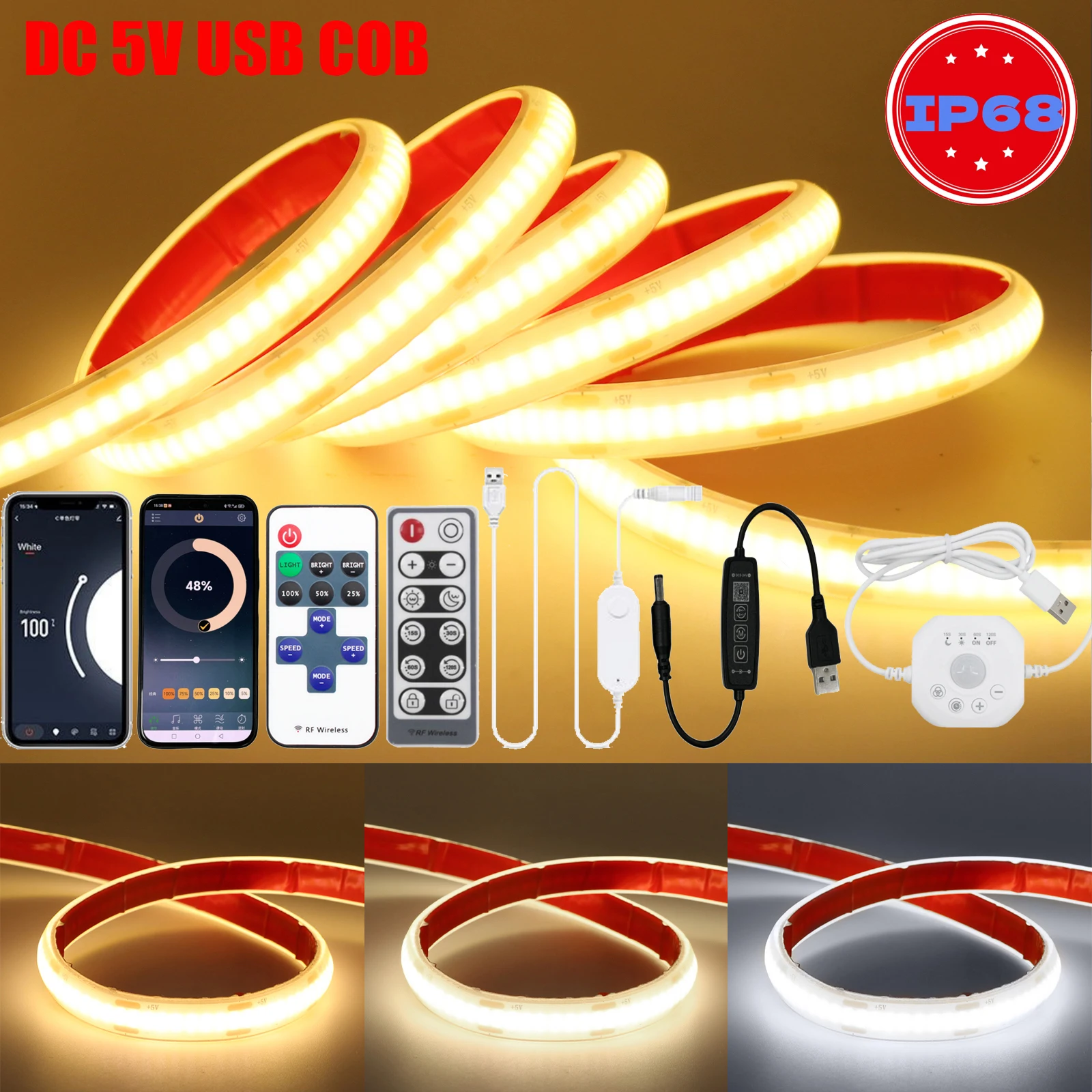 Светодиодная лента Tuya WiFi COB 320 светодиодов/M 5 В USB IP68 Водонепроницаемая гибкая светодиодная лента с Bluetooth/11 клавишами RF/PIR-сенсор управления
Светодиодная лента Tuya WiFi COB 320 светодиодов/M 5 В USB IP68 Водонепроницаемая гибкая светодиодная лента с Bluetooth/11 клавишами RF/PIR-сенсор управления