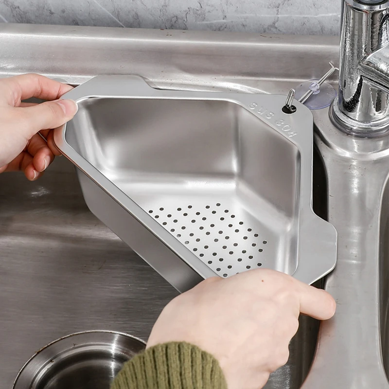 Stainless Steel Drain Basket Triangular Kitchen Sink Rack Self Adhesive Wash Basin Sink Filter Bowl with Hook Fruit Container
Stainless Steel Drain Basket Triangular Kitchen Sink Rack Self Adhesive Wash Basin Sink Filter Bowl with Hook Fruit Container