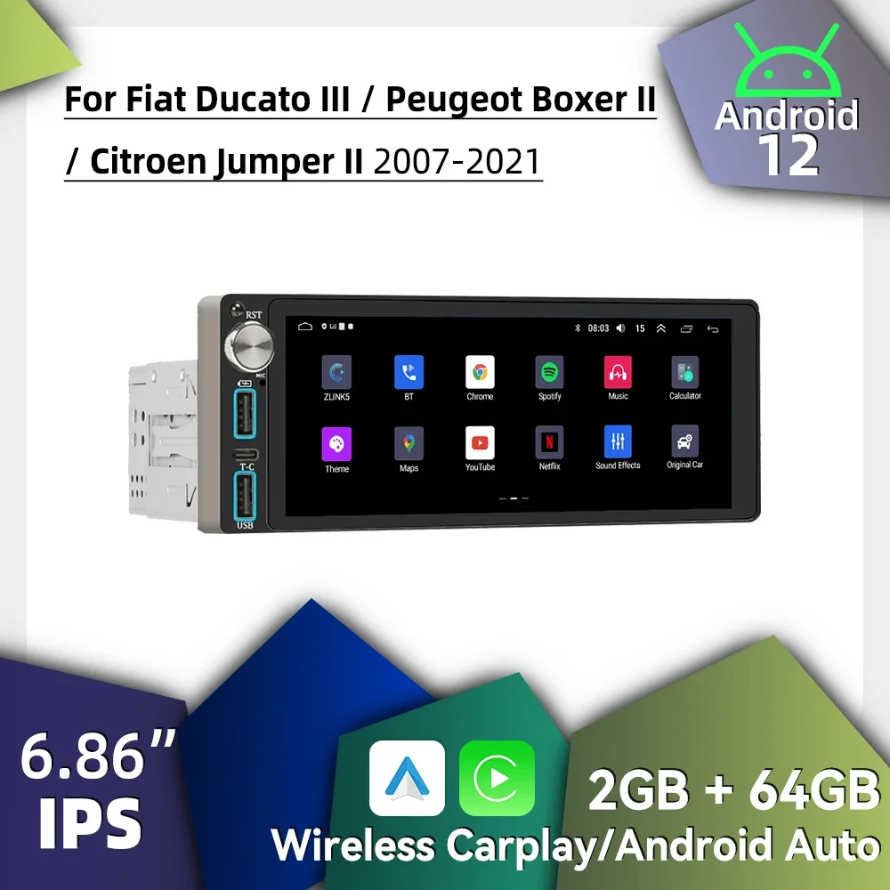 Carplay 1-диночное радио Android автомобильное мультимедиа для Fiat Ducato III Peugeot Boxer II Citroen Jumper II 2007-2021 6,86 "экран стерео
Carplay 1-диночное радио Android автомобильное мультимедиа для Fiat Ducato III Peugeot Boxer II Citroen Jumper II 2007-2021 6,86 "экран стерео