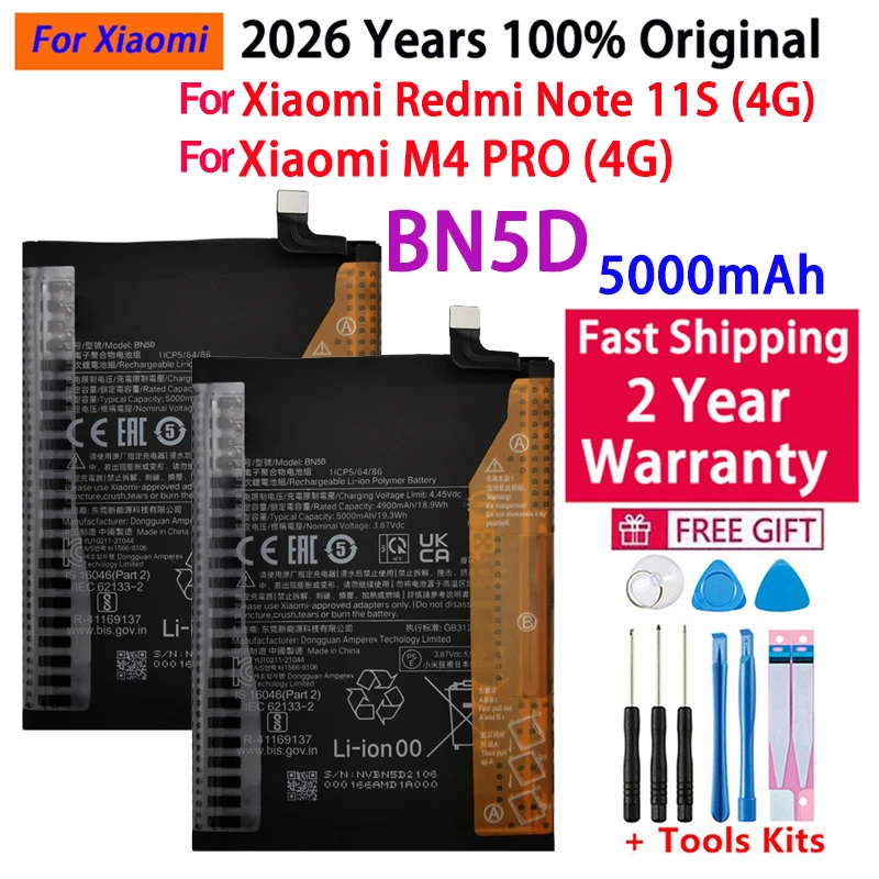 2026 Years 100% Original New For Xiao Mi 5000mAh BN5D Battery For Xiaomi Redmi Note 11S 11 S 4G M4 PRO 4G Mobile Phone Batteries
2026 Years 100% Original New For Xiao Mi 5000mAh BN5D Battery For Xiaomi Redmi Note 11S 11 S 4G M4 PRO 4G Mobile Phone Batteries