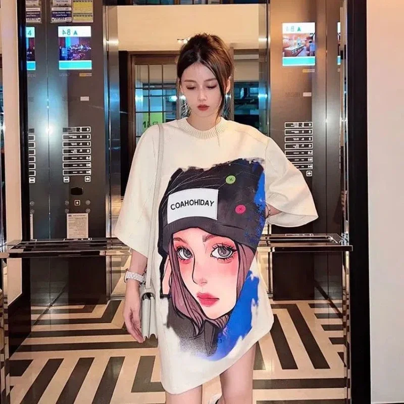 Summer Loose Print All-match Casual Tops Tees Short Sleeve Solid Simplicity Oversize T Shirts Fashion Y2K Women Clothing S868
Summer Loose Print All-match Casual Tops Tees Short Sleeve Solid Simplicity Oversize T Shirts Fashion Y2K Women Clothing S868