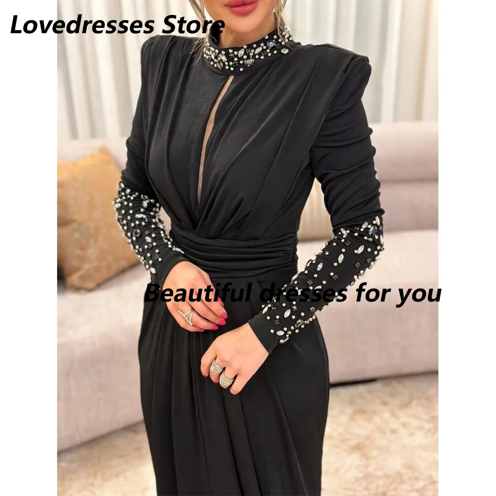 Black Evening Dress Customized Long Sleeves Beading Crystal High Neck Floor Length Saudi Arab Prom Gown Arabian Formal Dresses
Black Evening Dress Customized Long Sleeves Beading Crystal High Neck Floor Length Saudi Arab Prom Gown Arabian Formal Dresses