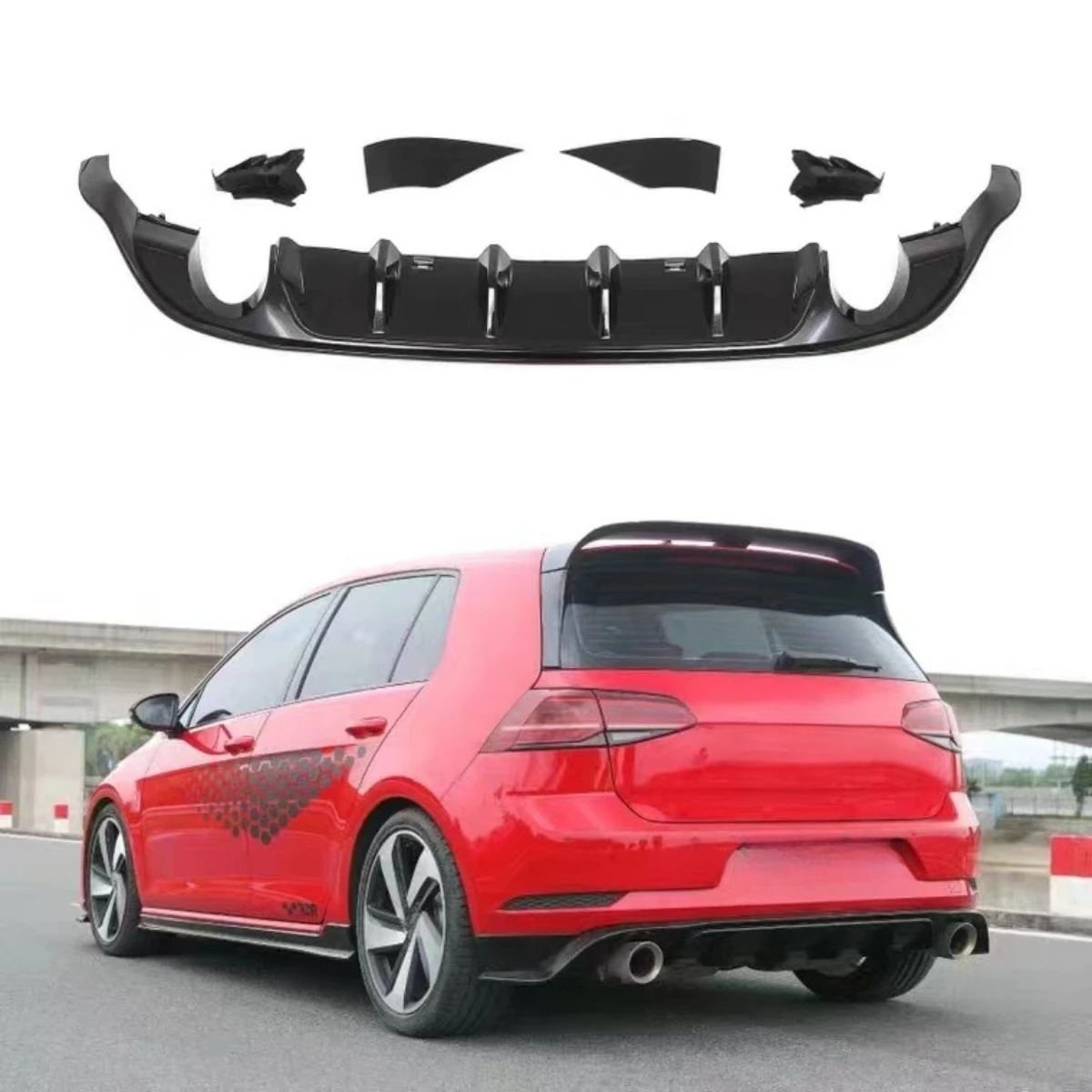 For Volkswagen Golf 7.5 GTI R TCR Car Rear Bumper Spoiler Lip Diffuser Modification Bumper Guard Protector Cover Accessories