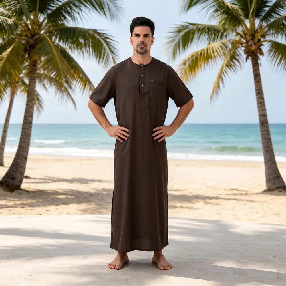 Dubai Arab Men Short Sleeve Kaftan Jubba Thobe Muslim Traditional Robe Daffah Dishdasha Casual Daily Long Gown Islamic Clothes
Dubai Arab Men Short Sleeve Kaftan Jubba Thobe Muslim Traditional Robe Daffah Dishdasha Casual Daily Long Gown Islamic Clothes