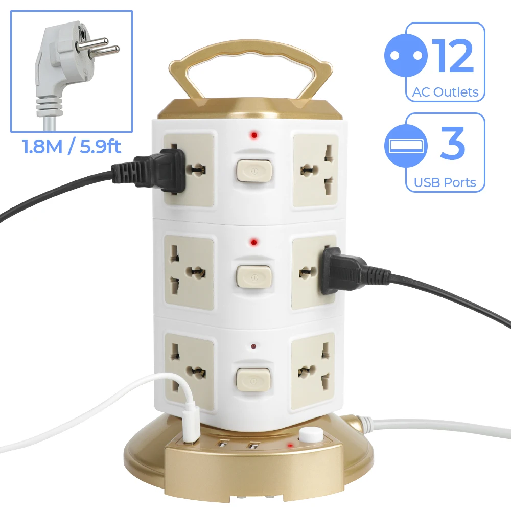 Tower Multi Power Strip Vertical With 3 USB Overload Protector EU US UK AU Universal Socket 12 Way Outlets 2500W EU Plug
Tower Multi Power Strip Vertical With 3 USB Overload Protector EU US UK AU Universal Socket 12 Way Outlets 2500W EU Plug