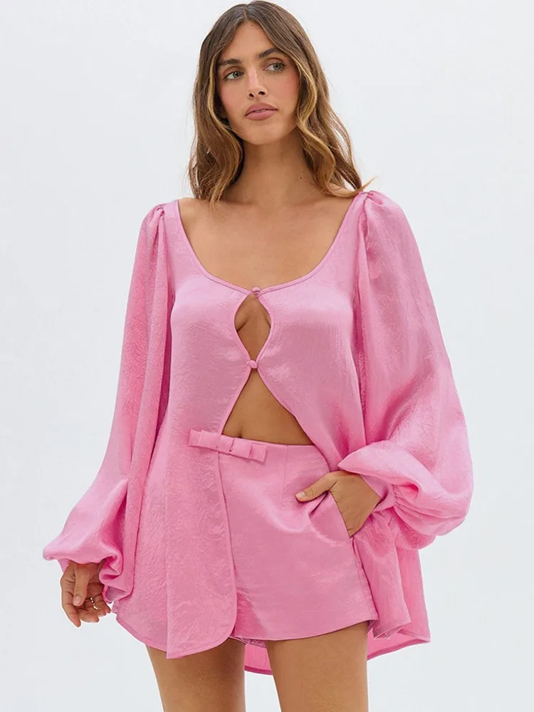 2 Pieces Set Sexy Fashion Women Female Tops Long Sleeve Shirt Tops And Shorts Suit Matching Sets Outfit 2025 Summer Autumn
2 Pieces Set Sexy Fashion Women Female Tops Long Sleeve Shirt Tops And Shorts Suit Matching Sets Outfit 2025 Summer Autumn