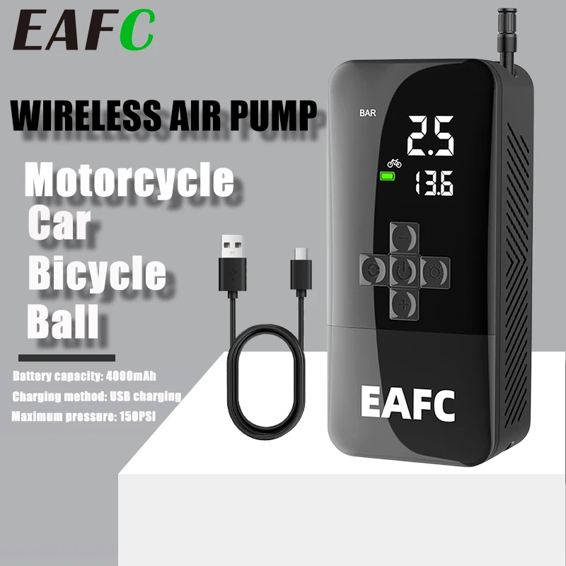 EAFC Digital Car Air Pump Rechargeable Portable Tire Inflator Compressor Built-in Hose for Motorcycle Bicycle Ball Inflation
EAFC Digital Car Air Pump Rechargeable Portable Tire Inflator Compressor Built-in Hose for Motorcycle Bicycle Ball Inflation