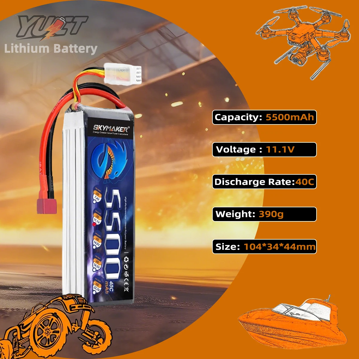 YUCT 3s Lipo Battery 11.1v 5500mah 40C with XT60 Plug Skymaker 3S Lithium Battery for RC Car Airplane Quadcopter boat
YUCT 3s Lipo Battery 11.1v 5500mah 40C with XT60 Plug Skymaker 3S Lithium Battery for RC Car Airplane Quadcopter boat