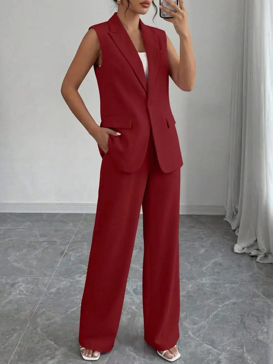 Womens Sleeveless Blazer Vest And Wide Leg Pants Business Casual 2 Piece Suit Set
Womens Sleeveless Blazer Vest And Wide Leg Pants Business Casual 2 Piece Suit Set