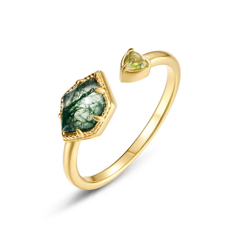 Регулируемые кольца из стерлингового серебра 925 пробы с натуральным моховым агатом для женщин, геометрические позолоченные модные подарки, ювелирные изделия 
Регулируемые кольца из стерлингового серебра 925 пробы с натуральным моховым агатом для женщин, геометрические позолоченные модные подарки, ювелирные изделия