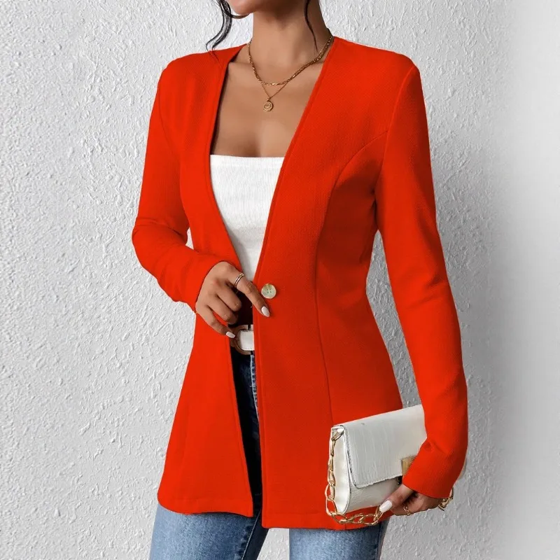 2025 new Korean version fashionable and elegant temperament V-neck one button solid color long sleeved small suit jacket
2025 new Korean version fashionable and elegant temperament V-neck one button solid color long sleeved small suit jacket