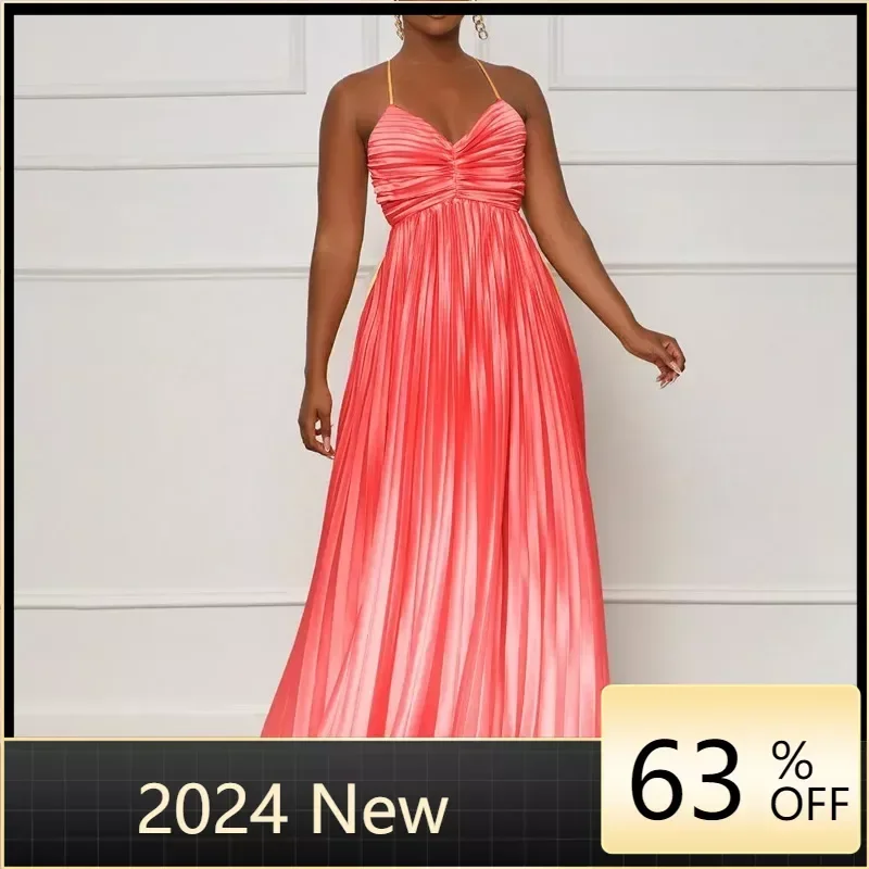 Fashionable Women's Pleated Dress Sexy Suspender Ceremonial Dress Fashion Gradient Color Temperament Elegant Women's Long Skirt
Fashionable Women's Pleated Dress Sexy Suspender Ceremonial Dress Fashion Gradient Color Temperament Elegant Women's Long Skirt